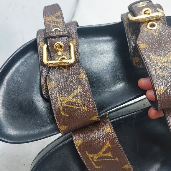 Louis Vuitton Brown Buckle Bom Dia Monogram Flat Slide Sandal - Picture 12 of 13